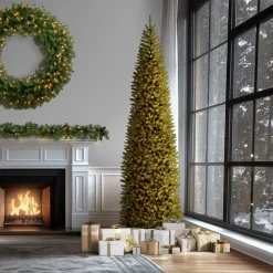 National Tree Company 12 ft. Pre-Lit Kingswood Fir Pencil Slim Tree with Clear Lights
