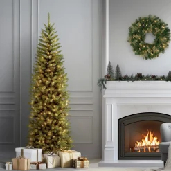 National Tree Company 7 ft. Pre-Lit Kingswood Fir Pencil Tree with Power Connect Dual Color LED Lights