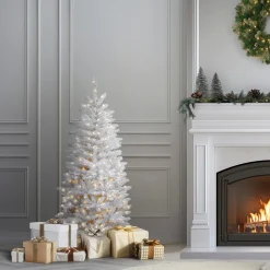 National Tree Company 4.5 ft. Pre-Lit Kingswood Fir White Pencil Tree with Clear Lights