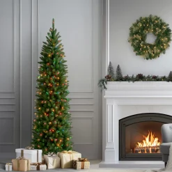 National Tree Company 7 ft. Pre-Lit Kingswood Fir Pencil Tree with Multicolor Lights