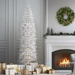 National Tree Company 9 ft. Pre-Lit Kingswood Fir White Pencil Tree with Clear Lights