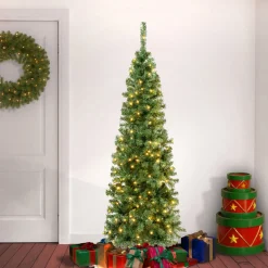 National Tree Company 6 ft. Pre-Lit Linden Spruce Slim Tree with Warm White LED Lights