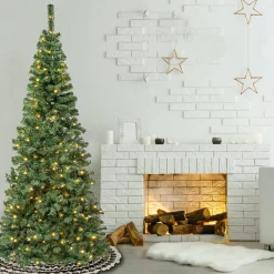 National Tree Company 7.5 ft. Pre-Lit Linden Spruce Slim Tree with LED Lights