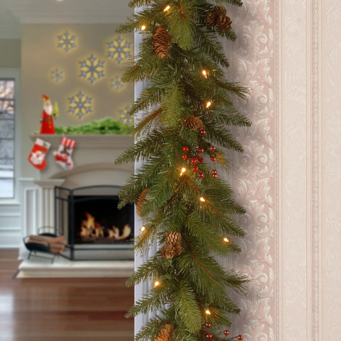 National Tree Company 6 ft. Pre-Lit Long Needle Pine Cone Garland with Clear Lights