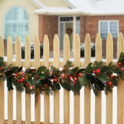 National Tree Company 9 ft. Pre-Lit Magnolia Mix Pine Garland with Red LED Lights