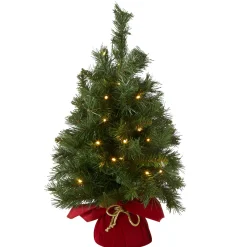 National Tree Company 2 ft. Pre-Lit Majestic Fir Tree with LED Lights, Red Base