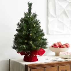 National Tree Company 2 ft. Pre-Lit Majestic Fir Tree with LED Lights, Red Base
