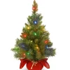 National Tree Company 2 ft. Pre-Lit Majestic Fir Tree with Multicolor LED Lights, Red Base