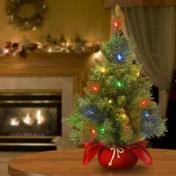 National Tree Company 2 ft. Pre-Lit Majestic Fir Tree with Multicolor LED Lights, Red Base
