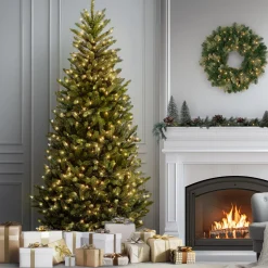 National Tree Company 9 ft. Pre-Lit Natural Fraser Fir Slim Tree with Clear Lights