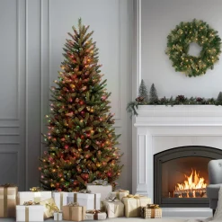 National Tree Company 6.5 ft. Pre-Lit Natural Fraser Fir Slim Tree with Multicolor Lights