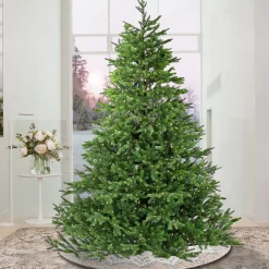 National Tree Company 10 ft. Pre-lit Noble Fir Hinged Tree with Dual Color Lights