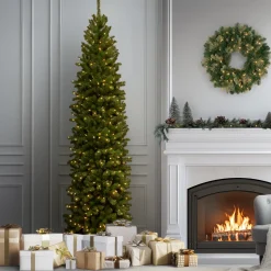 National Tree Company 10 ft. Pre-Lit North Valley Spruce Pencil Slim Tree with Clear Lights