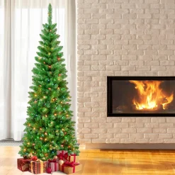 National Tree Company 7.5 ft. Pre-Lit Rowan Pencil Slim Tree with Multicolor Lights