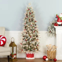 National Tree Company 5 ft. Pre-Lit Snowberry Pine Half Tree with Clear Lights