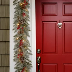 National Tree Company 9 ft. Pre-Lit Snowy Bristle Berry Garland with Clear Lights