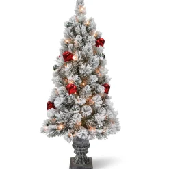 National Tree Company 4 ft. Pre-Lit Snowy Bristle Pine Tree with Clear Lights