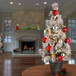 National Tree Company 2 ft. Pre-Lit Snowy Bristle Pine Tree with LED Lights