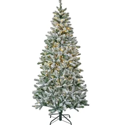 National Tree Company 6.5 ft. Pre-Lit Snowy Chatham Slim Tree with Warm White LED Lights