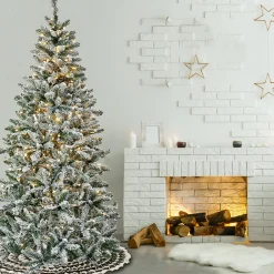 National Tree Company 6.5 ft. Pre-Lit Snowy Chatham Slim Tree with Warm White LED Lights