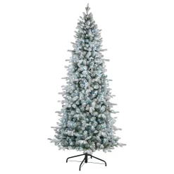 National Tree Company 6 ft. Pre-Lit Snowy Comet Slim Blue Tree with LED Lights