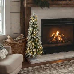 National Tree Company 3 ft. Pre-Lit Snowy Downswept Forest Tree with Clear Lights