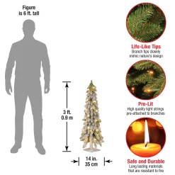 National Tree Company 3 ft. Pre-Lit Snowy Downswept Forest Tree with Clear Lights