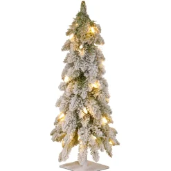 National Tree Company 2 ft. Pre-Lit Snowy Downswept Forest Tree with Clear Lights