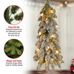 National Tree Company 2 ft. Pre-Lit Snowy Downswept Forest Tree with Clear Lights
