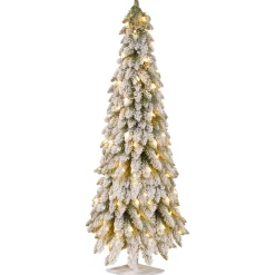 National Tree Company 5 ft. Pre-Lit Snowy Downswept Forest Slim Tree with Clear Lights