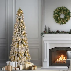 National Tree Company 5 ft. Pre-Lit Snowy Downswept Forest Slim Tree with Clear Lights