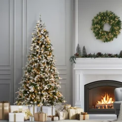 National Tree Company 7.5 ft. Pre-Lit Snowy Everest Fir Medium Tree with Clear Lights