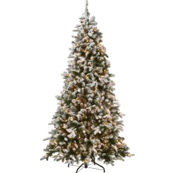 National Tree Company 9 ft. Pre-Lit Snowy Everest Fir Medium Tree with Clear Lights