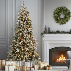 National Tree Company 9 ft. Pre-Lit Snowy Everest Fir Medium Tree with Clear Lights