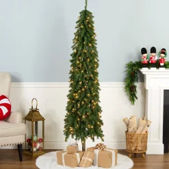 National Tree Company 6.5 ft. Pre-Lit Snowy Grand Alpine Pencil Slim Tree with Clear Lights