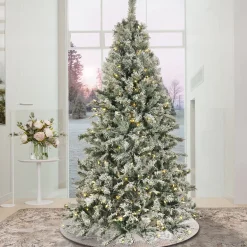 National Tree Company 9 ft. Pre-Lit Snowy Harwich Hinged Tree with PowerConnect Warm White LED Lights