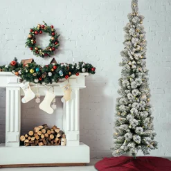 National Tree Company 7 ft. Pre-Lit Snowy Methow Pencil Slim Tree with LED Lights