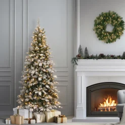 National Tree Company 7.5 ft. Pre-Lit Snowy Mountain Pine Slim Tree with Clear Lights