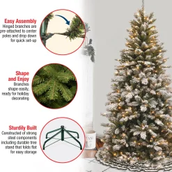 National Tree Company 7.5 ft. Pre-Lit Snowy Mountain Pine Slim Tree with Clear Lights