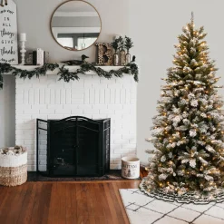 National Tree Company 7.5 ft. Pre-Lit Snowy Mountain Pine Slim Tree with Clear Lights