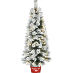 National Tree Company 5 ft. Pre-Lit Snowy Pogue Pine Slim Tree with LED Lights