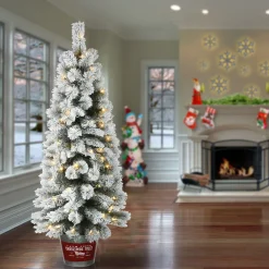 National Tree Company 5 ft. Pre-Lit Snowy Pogue Pine Slim Tree with LED Lights