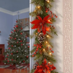 National Tree Company 9 ft. Pre-Lit Tartan Plaid Garland with Warm White LED Lights
