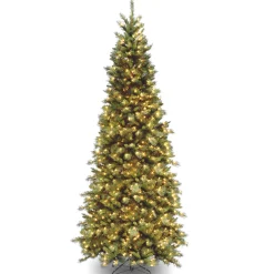 National Tree Company 9 ft. Pre-Lit Tiffany Fir Slim Tree with Clear Lights - PVC Branch Tips