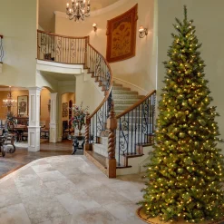 National Tree Company 9 ft. Pre-Lit Tiffany Fir Slim Tree with Clear Lights - PVC Branch Tips