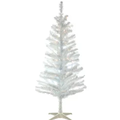 National Tree Company 4 ft. Pre-Lit Tinsel Collection White Iridescent Tree with Clear Lights