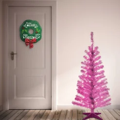 National Tree Company 4 ft. Pre-Lit Tinsel Collection Pink Tree with Clear Lights