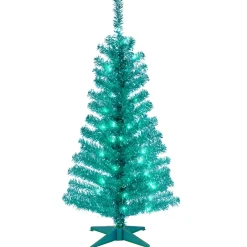 National Tree Company 4 ft. Pre-Lit Tinsel Collection Turquoise Tree with Clear Lights