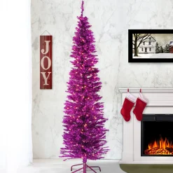 National Tree Company 6 ft. Pre-Lit Tinsel Collection Pink Tree with Clear Lights