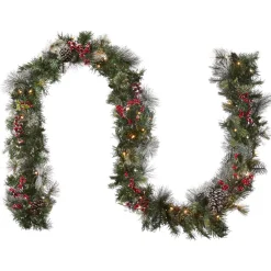 National Tree Company 9 ft. Pre-Lit Wintry Berry Garland with Clear Lights, Plug-In